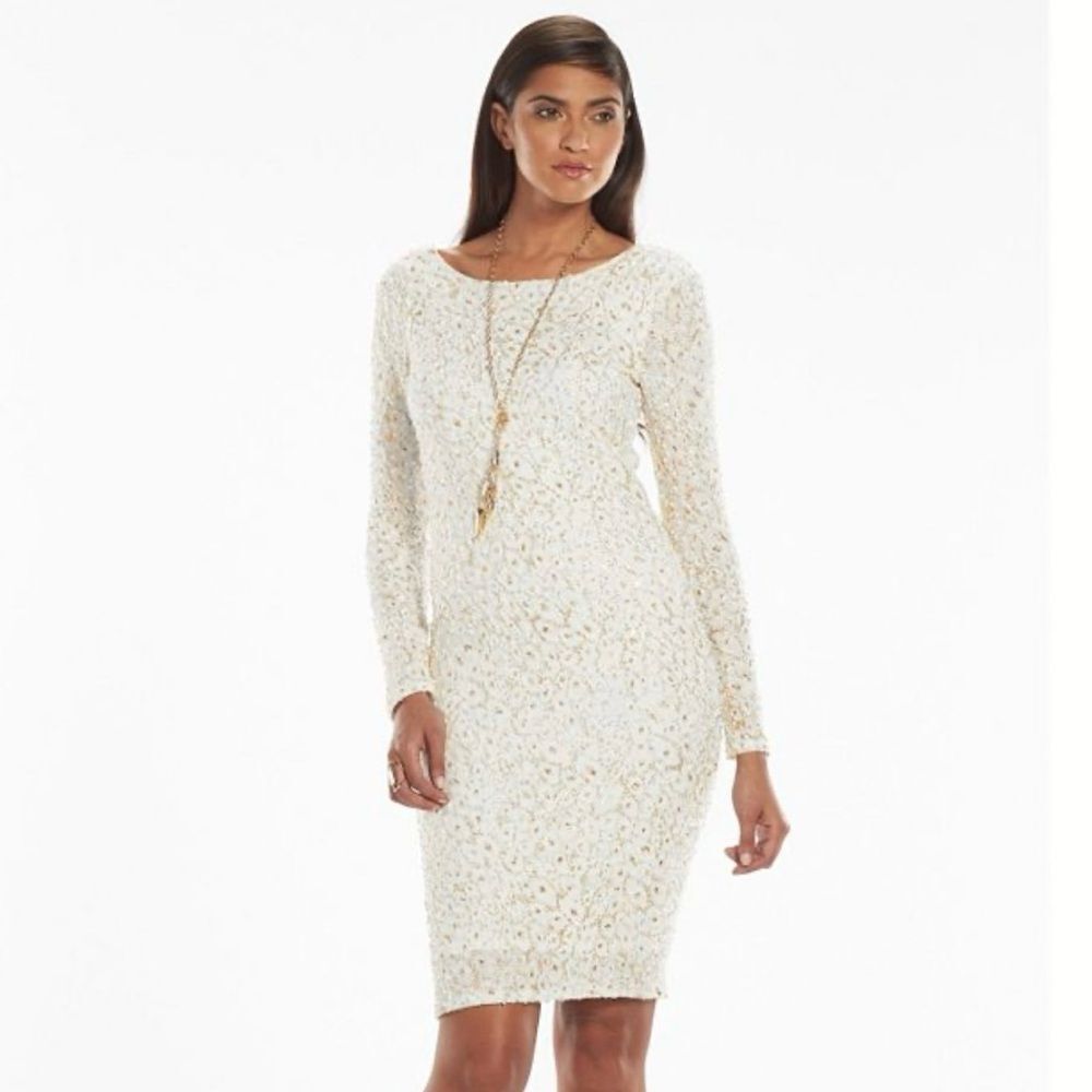 Jennifer Lopez fitted sequin scoop neck midi dress
